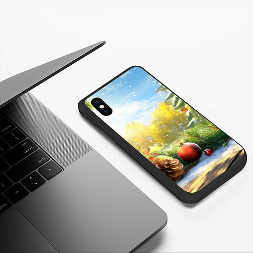 Чехол iPhone XS Max матовый Солнечный новый год / 3D-Черный – фото 3