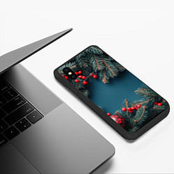 Чехол iPhone XS Max матовый Новогодний фон и рябина, цвет: 3D-черный — фото 2