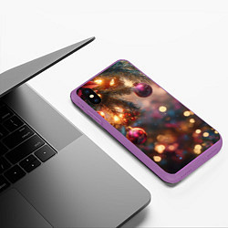 Чехол iPhone XS Max матовый Фиолетовые новогодние шары, цвет: 3D-фиолетовый — фото 2