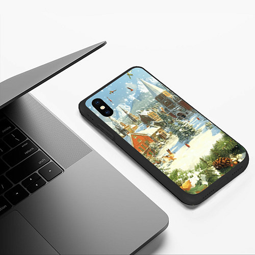 Чехол iPhone XS Max матовый Фон рождества / 3D-Черный – фото 3