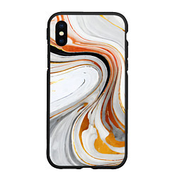 Чехол iPhone XS Max матовый Волнистые чёрно-жёлтые линии на белом фоне, цвет: 3D-черный