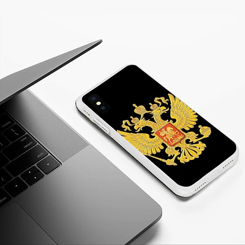 Чехол iPhone XS Max матовый Герб России: золото / 3D-Белый – фото 3
