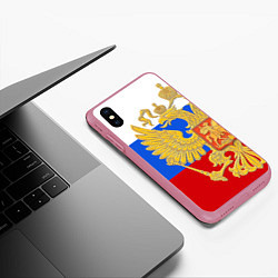 Чехол iPhone XS Max матовый Герб России: триколор, цвет: 3D-малиновый — фото 2