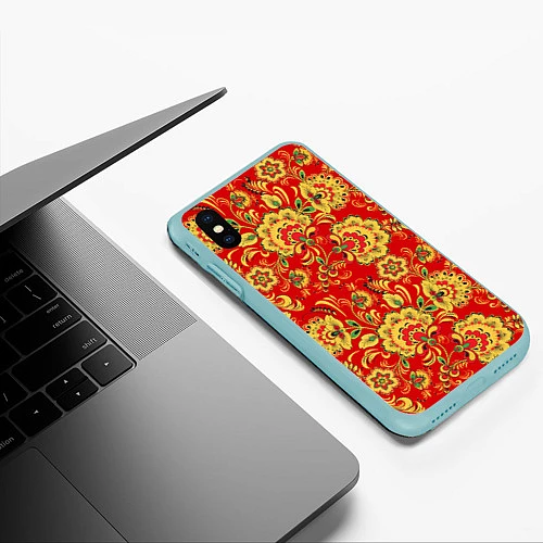 Чехол iPhone XS Max матовый Хохлома / 3D-Мятный – фото 3