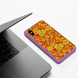 Чехол iPhone XS Max матовый Хохлома, цвет: 3D-фиолетовый — фото 2