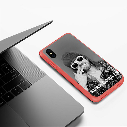 Чехол iPhone XS Max матовый Кобейн в очках / 3D-Красный – фото 3