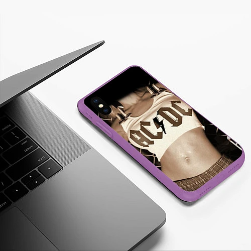 Чехол iPhone XS Max матовый AC/DC Girl / 3D-Фиолетовый – фото 3