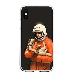 Чехол iPhone XS Max матовый Гагарин с лайкой, цвет: 3D-белый