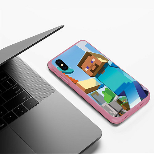 Чехол iPhone XS Max матовый Minecraft World / 3D-Малиновый – фото 3