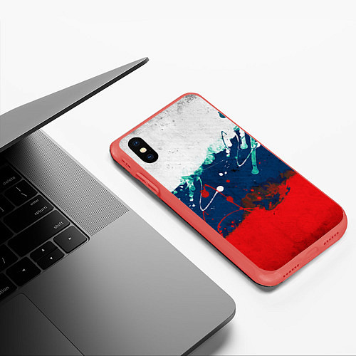 Чехол iPhone XS Max матовый Триколор РФ / 3D-Красный – фото 3