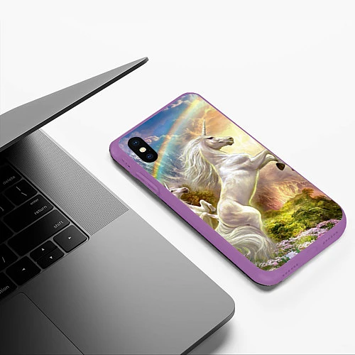 Чехол iPhone XS Max матовый Радужный единорог / 3D-Фиолетовый – фото 3