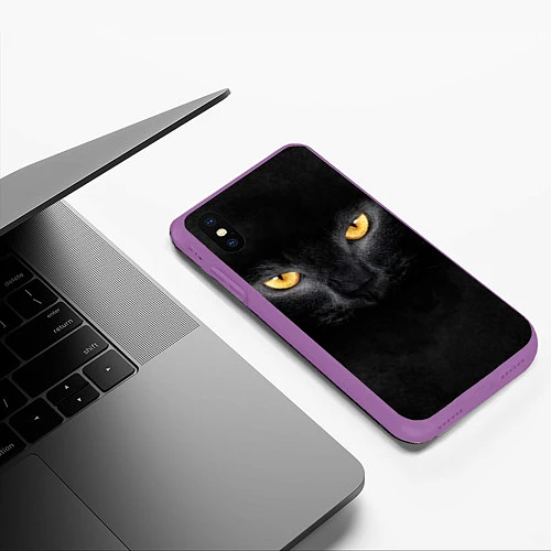 Чехол iPhone XS Max матовый Черная кошка / 3D-Фиолетовый – фото 3