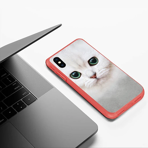 Чехол iPhone XS Max матовый Белый котик / 3D-Красный – фото 3
