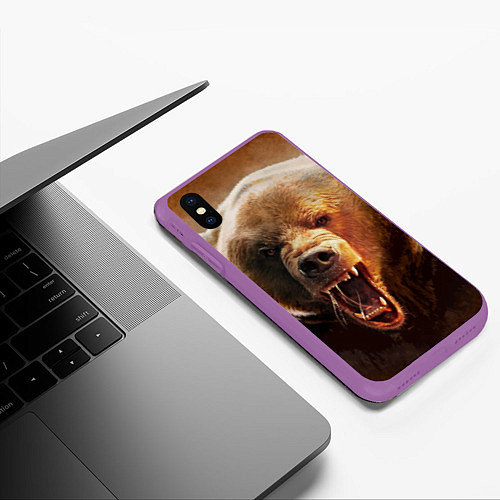 Чехол iPhone XS Max матовый Рык медведя / 3D-Фиолетовый – фото 3