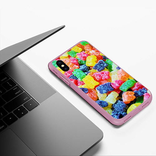 Чехол iPhone XS Max матовый Мармеладные мишки / 3D-Розовый – фото 3