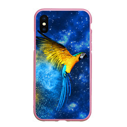 Чехол iPhone XS Max матовый Космический попугай, цвет: 3D-розовый