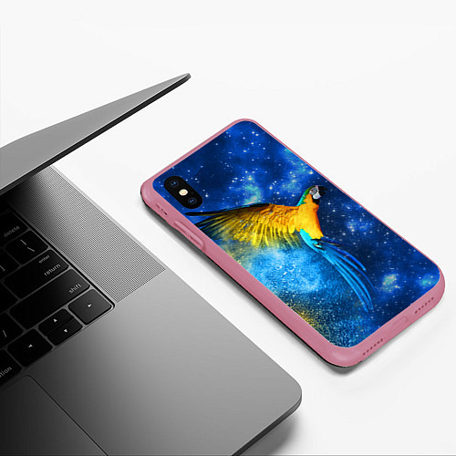 Чехол iPhone XS Max матовый Космический попугай / 3D-Малиновый – фото 3