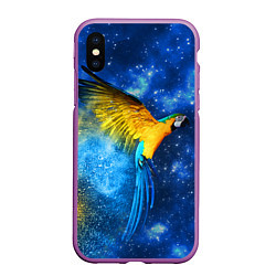 Чехол iPhone XS Max матовый Космический попугай, цвет: 3D-фиолетовый