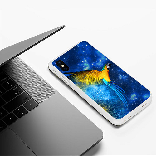 Чехол iPhone XS Max матовый Космический попугай / 3D-Белый – фото 3