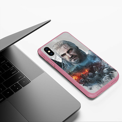 Чехол iPhone XS Max матовый Witcher / 3D-Малиновый – фото 3