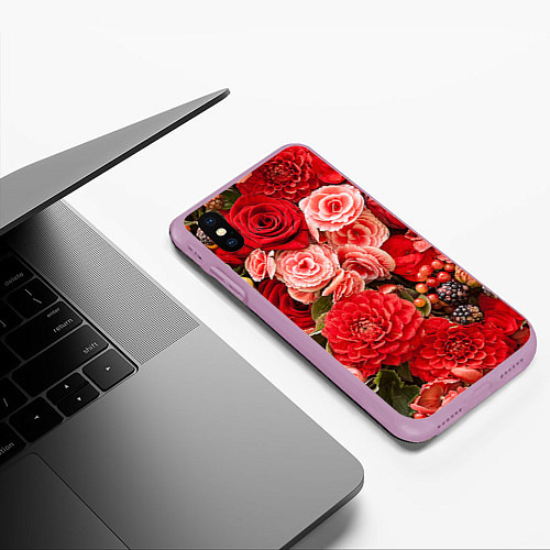 Чехол iPhone XS Max матовый Ассорти из цветов / 3D-Сиреневый – фото 3