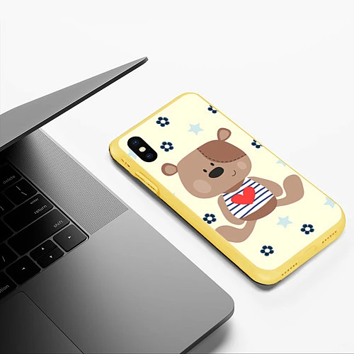 Чехол iPhone XS Max матовый Любовь мишки / 3D-Желтый – фото 3