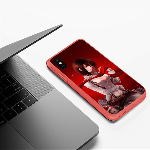 Чехол iPhone XS Max матовый Атака титанов / 3D-Красный – фото 3