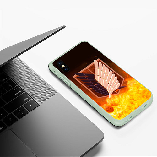 Чехол iPhone XS Max матовый Атака Титанов / 3D-Салатовый – фото 3