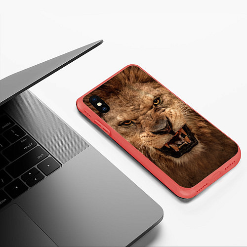 Чехол iPhone XS Max матовый Взгляд льва / 3D-Красный – фото 3