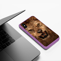 Чехол iPhone XS Max матовый Взгляд льва, цвет: 3D-фиолетовый — фото 2
