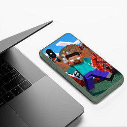 Чехол iPhone XS Max матовый Minecraft Man, цвет: 3D-темно-зеленый — фото 2