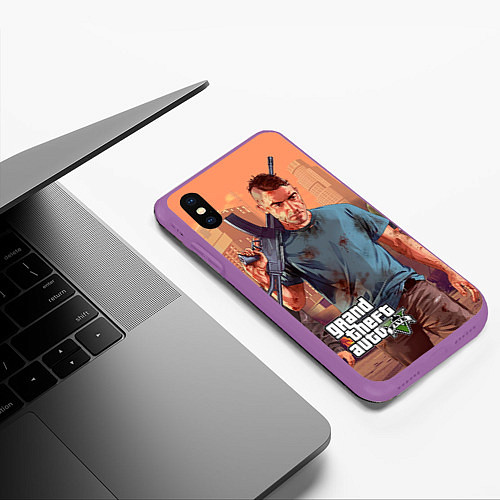 Чехол iPhone XS Max матовый GTA 5: Gangsta / 3D-Фиолетовый – фото 3