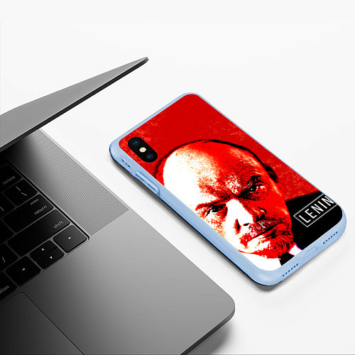 Чехол iPhone XS Max матовый Red Lenin / 3D-Голубой – фото 3