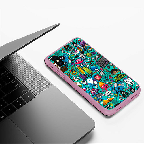 Чехол iPhone XS Max матовый Стикербомбинг / 3D-Розовый – фото 3