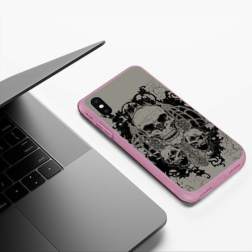 Чехол iPhone XS Max матовый Skulls / 3D-Розовый – фото 3