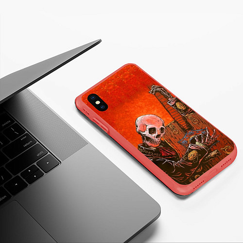 Чехол iPhone XS Max матовый Скелет с гитарой / 3D-Красный – фото 3