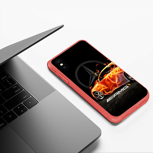 Чехол iPhone XS Max матовый Mercedes / 3D-Красный – фото 3