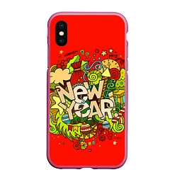Чехол iPhone XS Max матовый New Year, цвет: 3D-малиновый