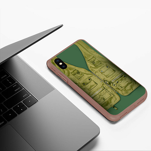 Чехол iPhone XS Max матовый Жилетка рыбака / 3D-Коричневый – фото 3