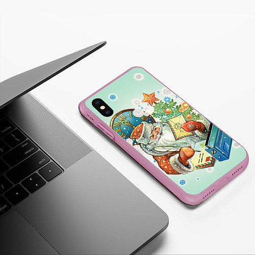 Чехол iPhone XS Max матовый Дед мороз / 3D-Розовый – фото 3