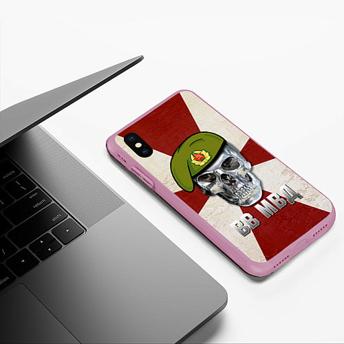 Чехол iPhone XS Max матовый Череп: ВВ МВД / 3D-Розовый – фото 3