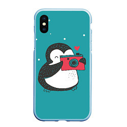 Чехол iPhone XS Max матовый Пингвин с фотоаппаратом, цвет: 3D-голубой
