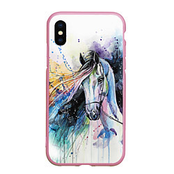 Чехол iPhone XS Max матовый Акварельная лошадь, цвет: 3D-розовый