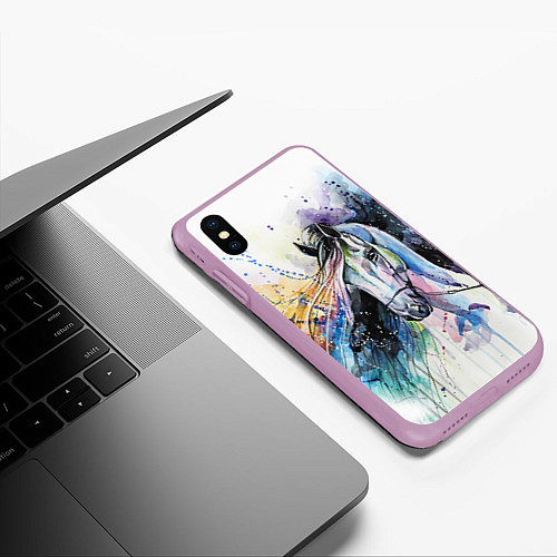 Чехол iPhone XS Max матовый Акварельная лошадь / 3D-Сиреневый – фото 3