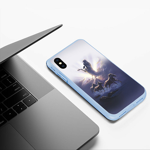 Чехол iPhone XS Max матовый Небесные лошади / 3D-Голубой – фото 3
