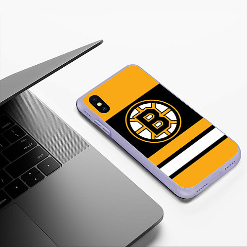 Чехол iPhone XS Max матовый Boston Bruins / 3D-Светло-сиреневый – фото 3