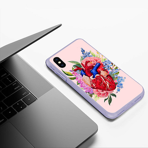 Чехол iPhone XS Max матовый Цветочное сердце / 3D-Светло-сиреневый – фото 3