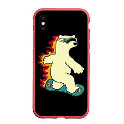 Чехол iPhone XS Max матовый Мишка на борде, цвет: 3D-красный