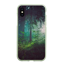 Чехол iPhone XS Max матовый Таинственный лес, цвет: 3D-салатовый