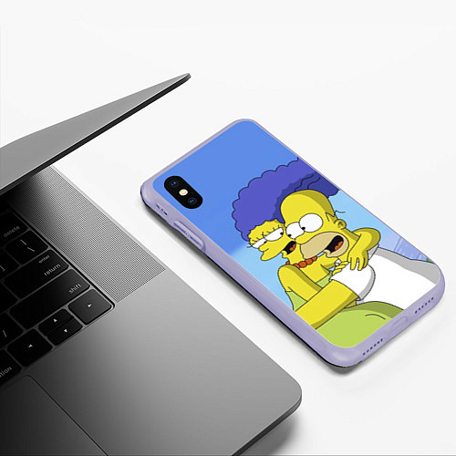 Чехол iPhone XS Max матовый Гомер и Мардж / 3D-Светло-сиреневый – фото 3